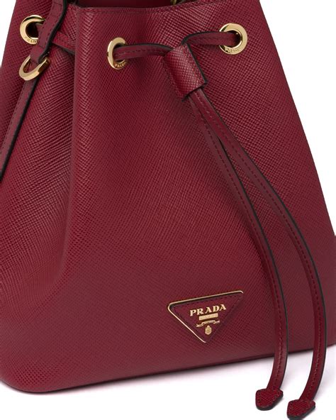 Cerise Saffiano Leather Bucket Bag 